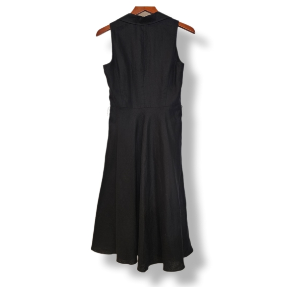 JONES NY | Timeless Collared Linen Fully Lined Black A-Line Midi Dress - Picture 3 of 3
